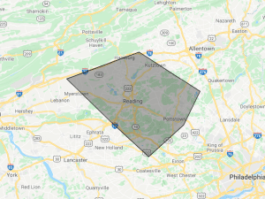 map of residential roofer serving berks county