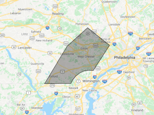 map of residential roofer serving chester county