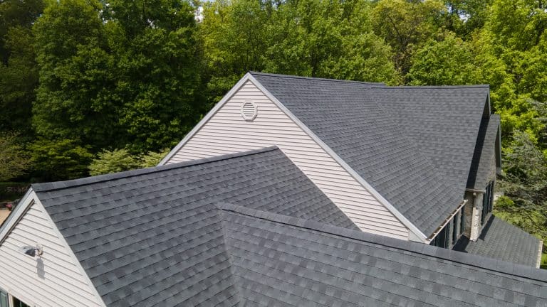 roof ridge with new shingles