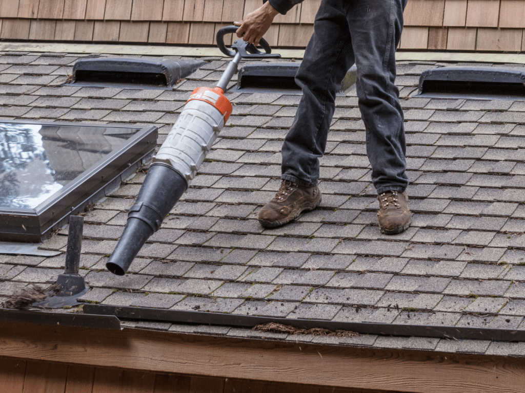 blowing off a roof with a leaf blwoer