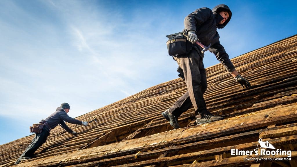 amish roofing contractors working on a new roof