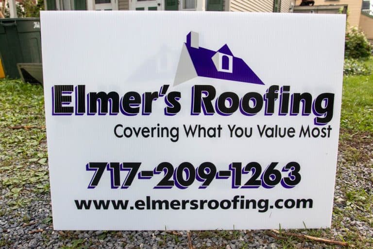 yard sign for elmers roofing